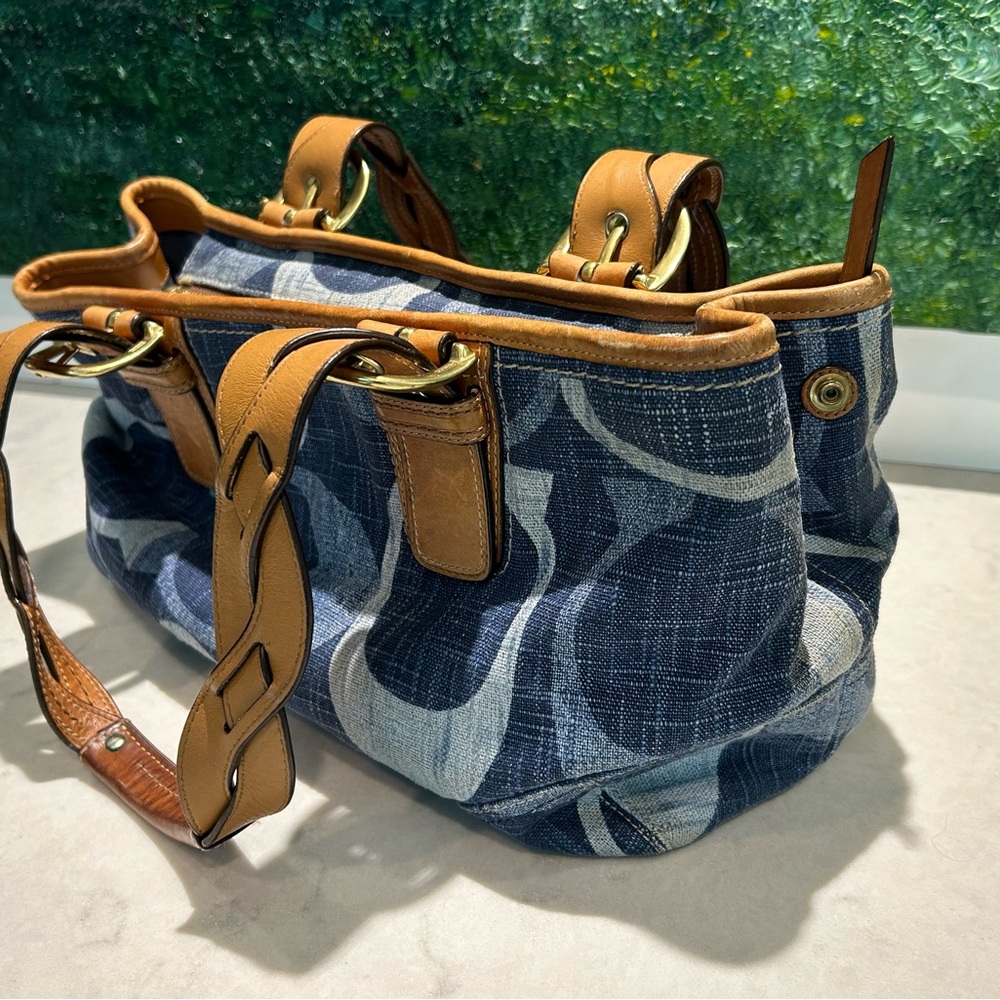 Coach Denim Signature Monogram Satchel Leather Shoulder Bag + Original Dust Bag - Picture 6 of 14